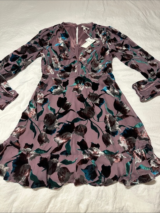 Matty M Dresses & Skirts - Matty M Mauve Floral Long-Sleeve Dress with Teal and Black Accents
